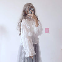 Lolita Lace Sheer Mesh Chiffon Shirt - Kawaiifashion