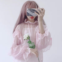 Lolita Lace Sheer Mesh Chiffon Shirt - Kawaiifashion