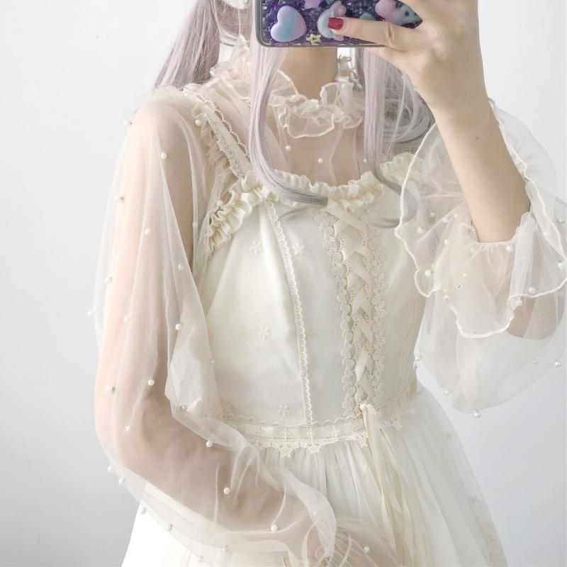 Lolita Lace Sheer Mesh Shirt - Kawaiifashion