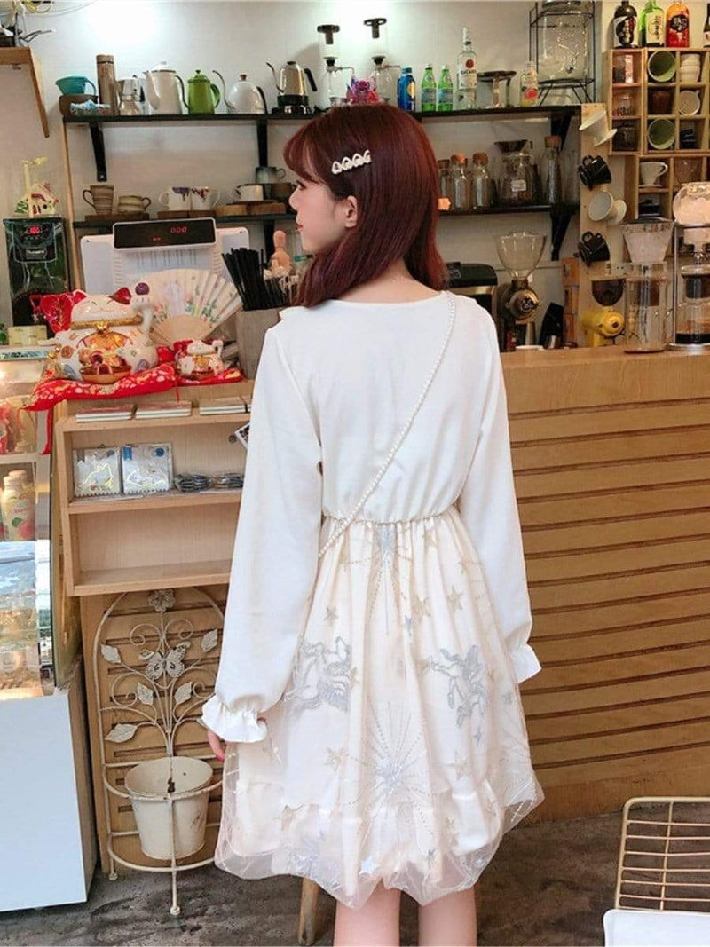 Lolita Multi-layered Horn Sleeved Mesh Dress - Kawaiifashion