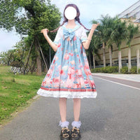 Lolita Navy Collar Shor Sleeved Dress-Kawaiifashion