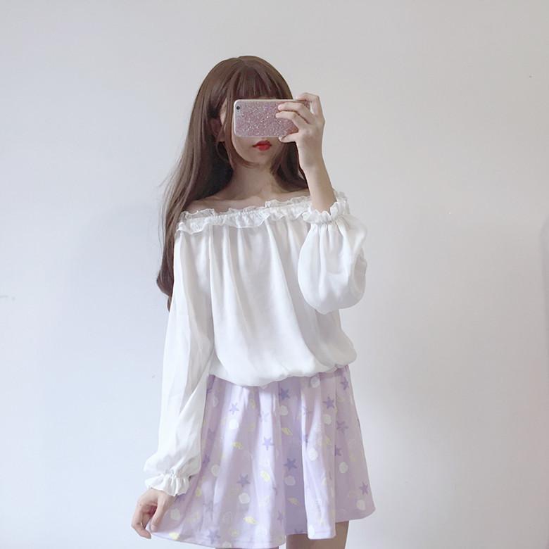 Lolita Pure Color Flare Sleeved Shirt-Kawaiifashion