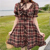 Lolita Square Collar Plaid Dress-Kawaiifashion