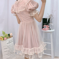 Vestido Lolita de malla de dos capas con lazo - Kawaiifashion