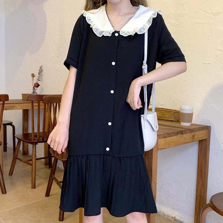 Navy Style Pleat Splicing Dress-Kawaiifashion