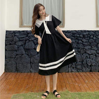 Navy Style Short Sleeved Dress-Kawaiifashion
