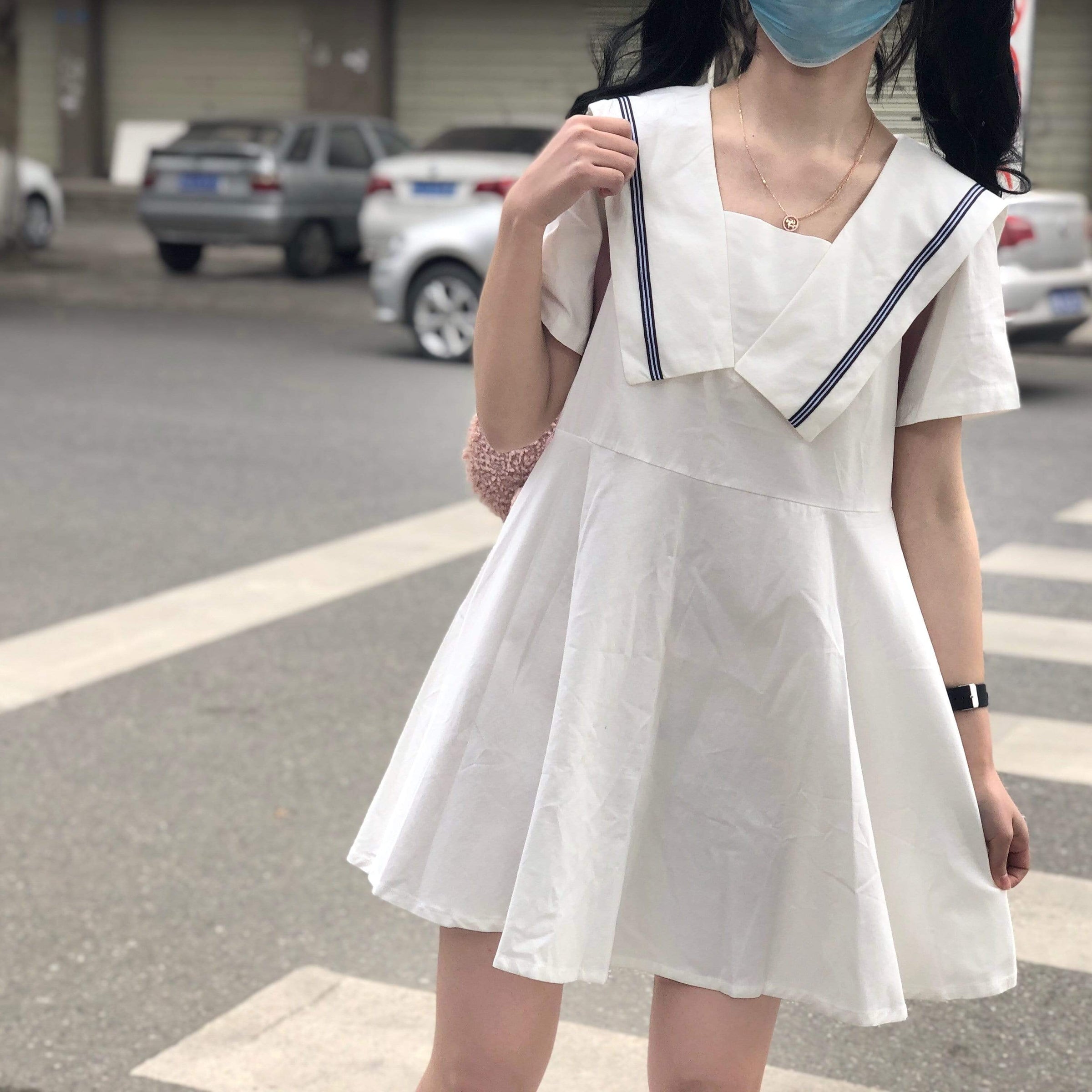 Navy Style Splicing Dress-Kawaiifashion