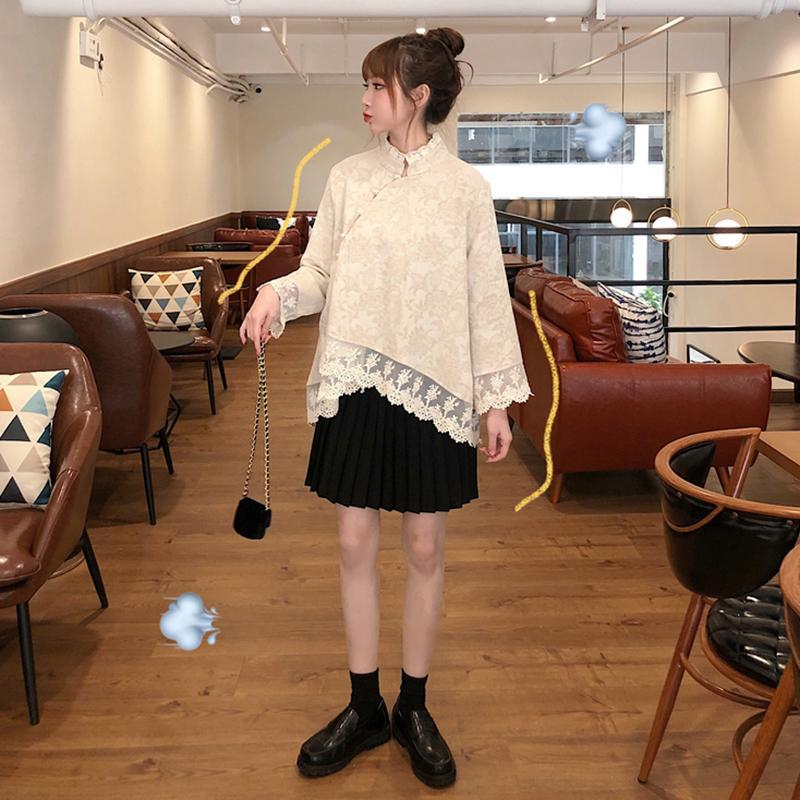 Chinoiserie Stitching Lace Shirt-Kawaiifashion
