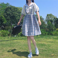 Harajuku Fake Two Pieces Plaid Dress-Kawaiifashion