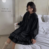 Harajuku Falbala Puff Sleeved Black Dress-Kawaiifashion