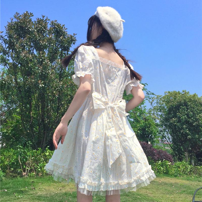 Harajuku Mid-length Floral Dress-Kawaiifashion