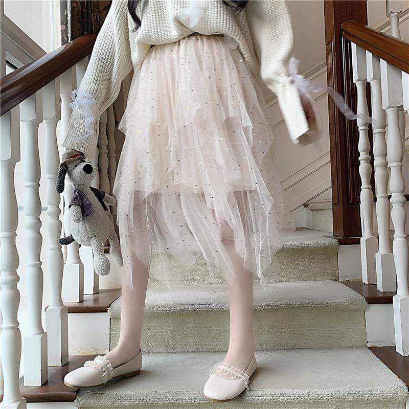 原宿多層不規則メッシュスカート-かわいいファッション