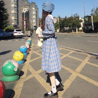Harajuku Navy Collar Plaid Dress-Kawaiifashion