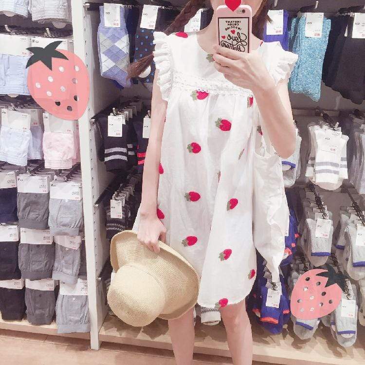 Harajuku Strawberry Embroideried Dress-Kawaiifashion
