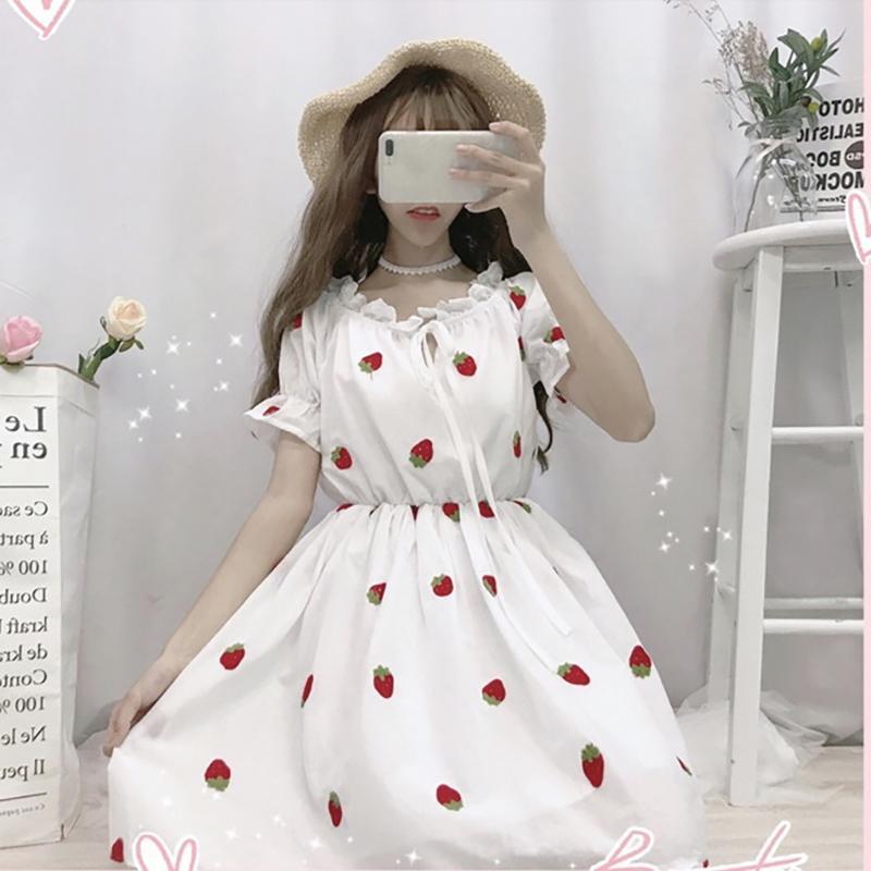 Harajuku Strawberry Lace Collar Dress-Kawaiifashion