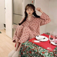 Pijama de manga larga con estampado de corazón kawaii - Kawaiifashion