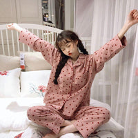 Pyjama manches longues imprimé coeur kawaii - Kawaiifashion