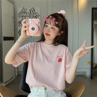 T-shirt ample rose à motif kawaii-Kawaiifashion