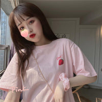 T-shirt ample rose à motif kawaii-Kawaiifashion