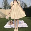 Kawaii Pure Color Square Collar Dress-Kawaiifashion