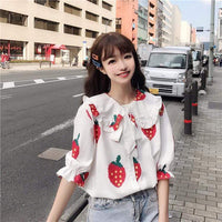 Kawaii Strawberry Peter Pan Collar Shirt-Kawaiifashion
