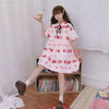 Kawaii Strawberry Printed Short Sleeved Dress-Kawaiifashion