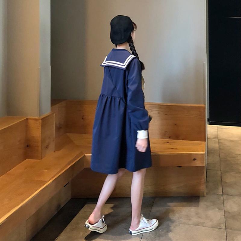 Navy Style Long Sleeved Dress - Kawaiifashion