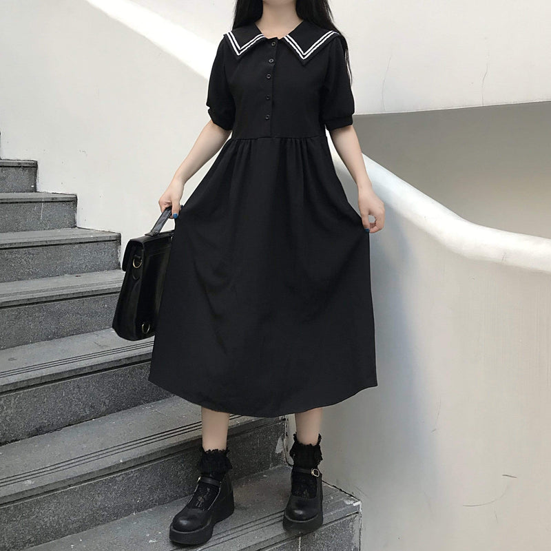 Kawaiifashion ONE SIZE Navy Style Mid-length Dress