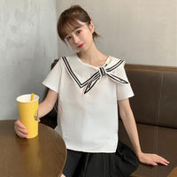 Navy Style Short Sleeved Shirt-Kawaiifashion