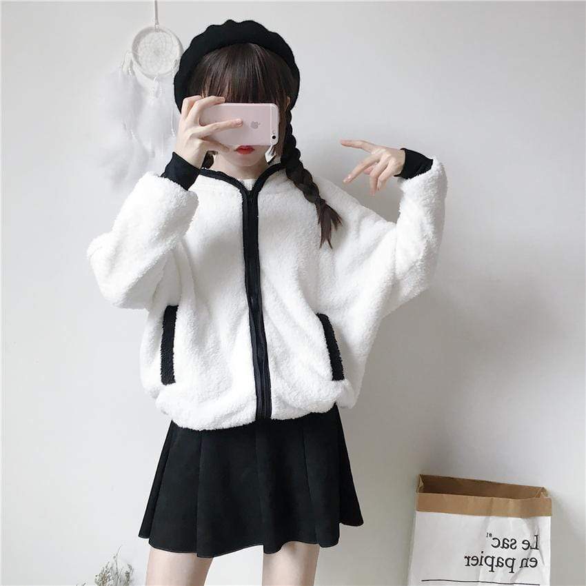 Panda-Mantel mit Kapuze und Reißverschluss vorne und Tasche – Kawaiifashion