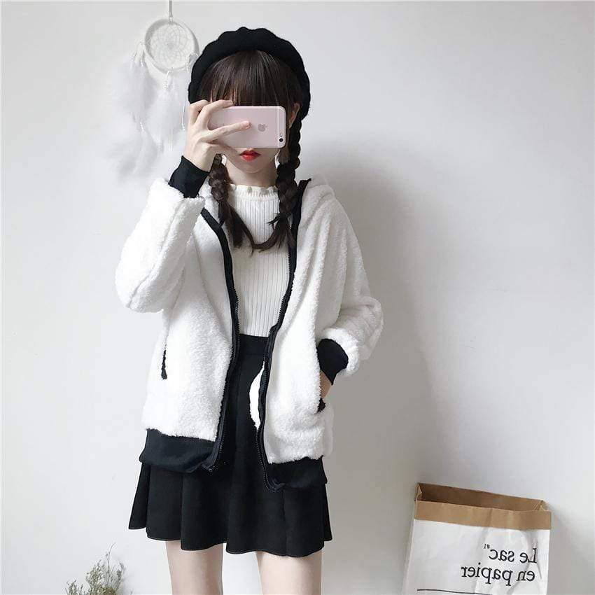 Panda-Mantel mit Kapuze und Reißverschluss vorne und Tasche – Kawaiifashion
