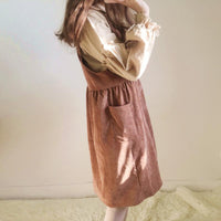Vintage Corduroy Overall Dress With Pockets - Kawaiifashion