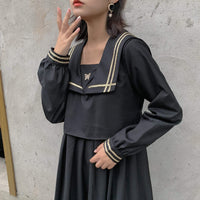 Vintage Navy Collar High-waist Dress-Kawaiifashion