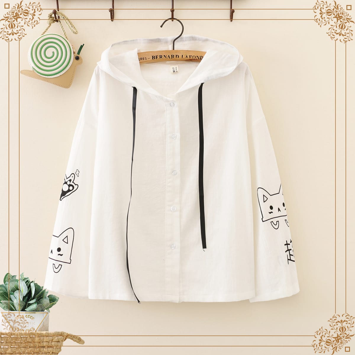 Kawaiifashion One Size Women's Casual Cats Embroidered Cape Blazers With Hood 