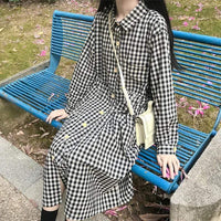 Kawaiifashion One Size Women's Casual Contrast Color Plaid Single-breasted Dresses