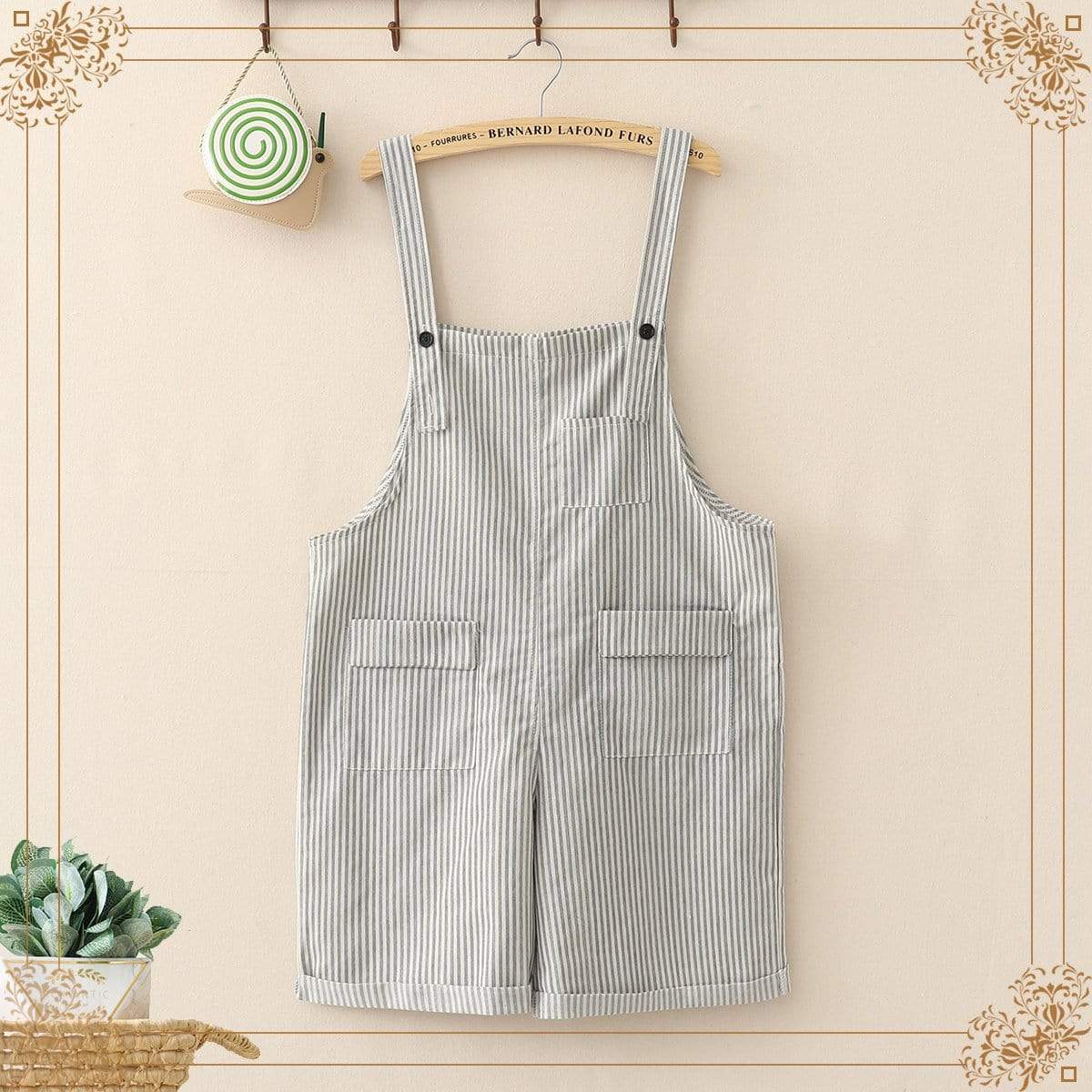 Kawaiifashion One Size Women's Casual Contrast Color Striped Overalls