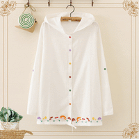 Kawaiifashion One Size Women's Casual Mushrooms Embroidered Hoodied Cape Blazers With Coloful Button 