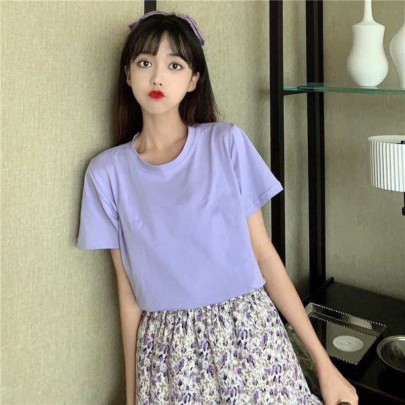 Women's Casual Round Collar T-shirts And Vintage Floral High-waisted Maxi Skirts-Kawaiifashion