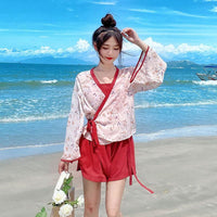 レディース シノワズリ V ネック ルーズ シフォン シャツ-かわいいファッション