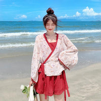 Camisas de gasa sueltas con cuello en V tipo chinoiserie para mujer-Kawaiifashion