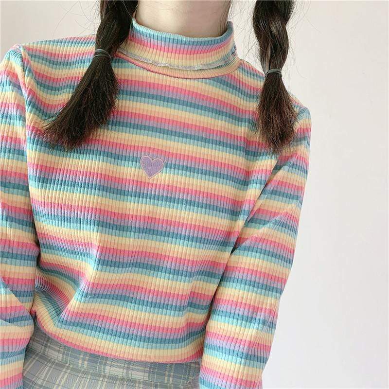 Kontrastfarbenes Rollkragen-Sweatshirt für Damen – Kawaiifashion