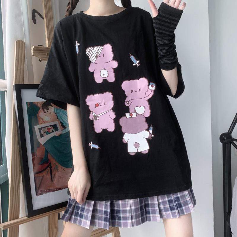 T-shirts maxi imprimés ours mignon pour femmes-Kawaiifashion