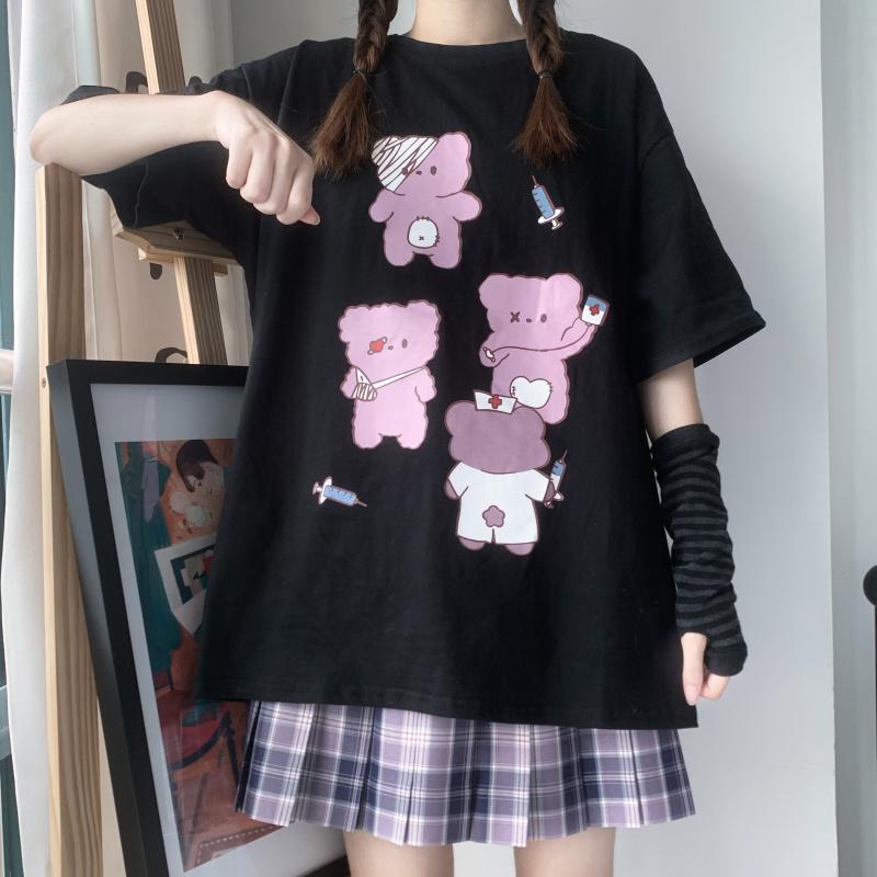 T-shirts maxi imprimés ours mignon pour femmes-Kawaiifashion