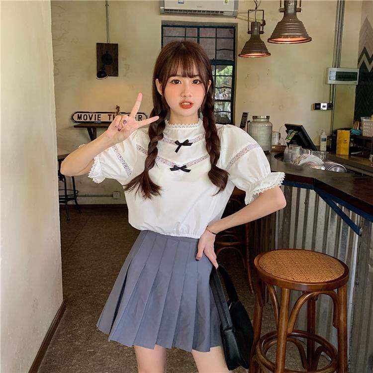 Women's Cute Lace Hollow Out Trumpet Sleeved Shirts-Kawaiifashion