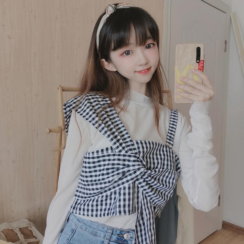 Women's Cute Long Sleeved Solid Color Shirts&Kink Plaid Crop Tops-Kawaiifashion