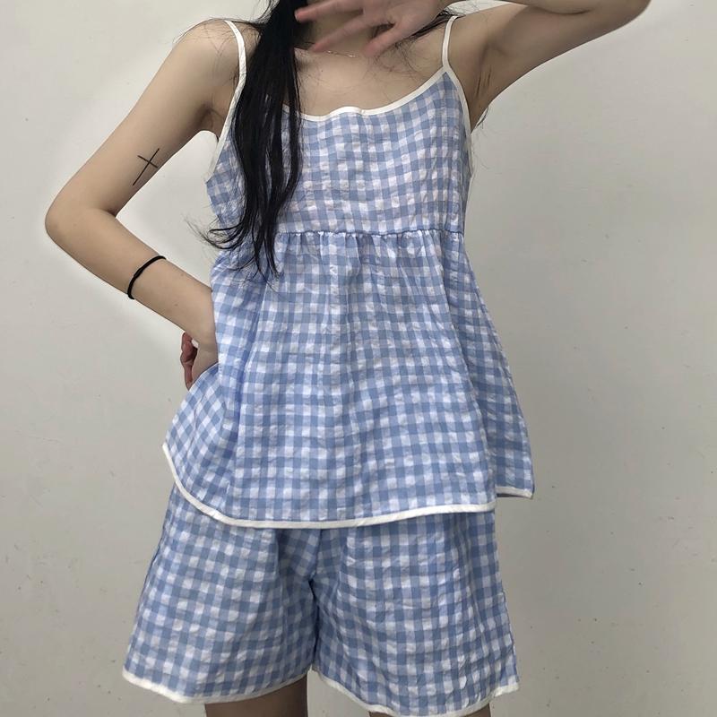 Женская милая пижама в клетку One Set-Kawaiifashion