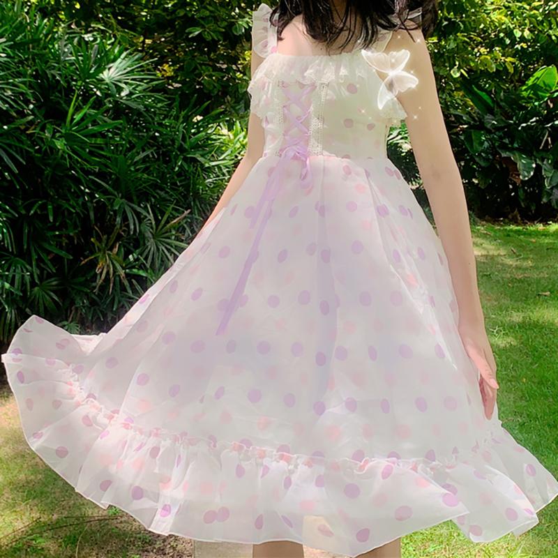 Women's Cute Polka Dot Lace Falbala Slip Dresses-Kawaiifashion