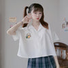 Women's Cute Rabbit Embroidered Solid Color Shirts-Kawaiifashion