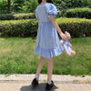 Women's Cute Ruffles Plaid Puff Sleeves Blue Dresses-Kawaiifashion