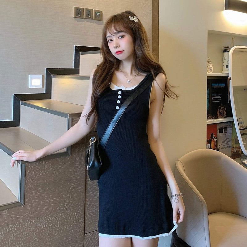 Women's Cute Slim Fitted False Two Pieces Dresses-Kawaiifashion